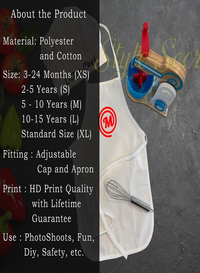 Style Secrets طقم مريلة وقبعة طاهٍ للأطفال من ستايل سيكرتس، مصنوع من مزيج القطن والبوليستر، مثالي لجلسات التصوير والأنشطة الترفيهية وغيرها (من سنتين إلى خمس سنوات) - أبيض - Image 5